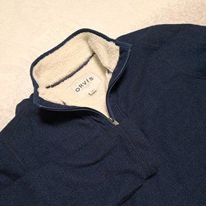 Orvis Mens Classic Collection Blue Sherpa Lined Fleece Pullover Sweater Size L